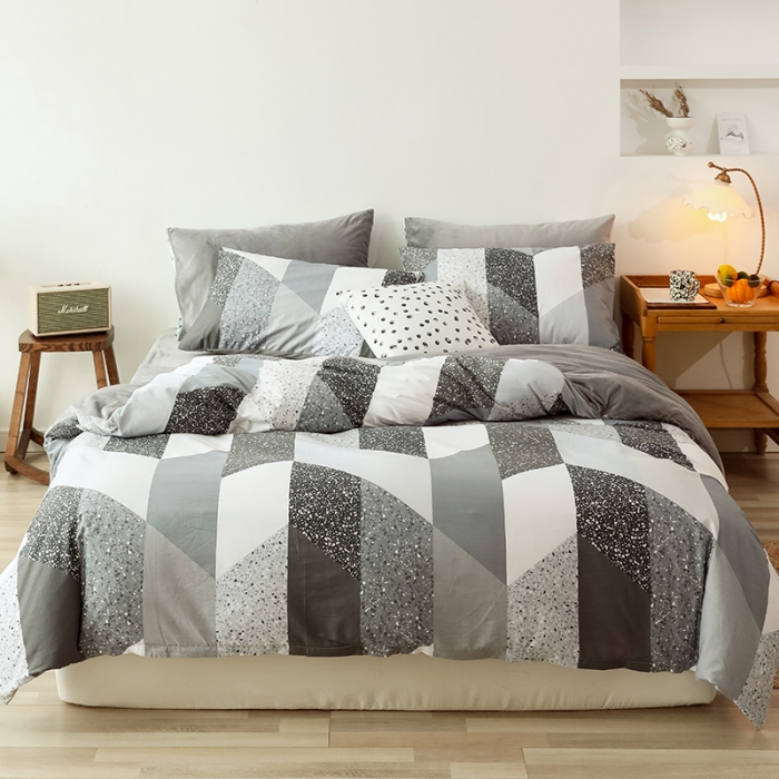 91家纺网 家纺一手货源 找家纺 昔可 2019新款13372棉加绒简约系列四件套 水磨石