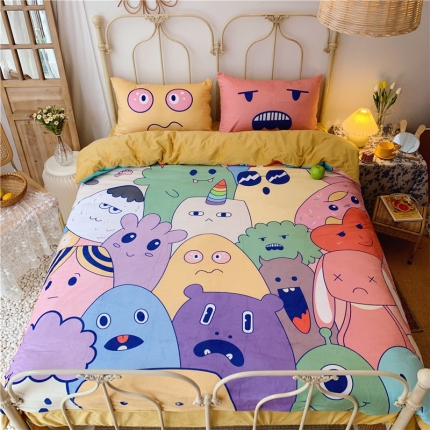 91家纺网 家纺一手货源 找家纺 昔可 2019新款设计师款韩国宝宝绒大版四件套 好多萌物