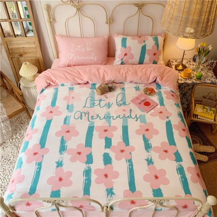 91家纺网 家纺一手货源 找家纺 昔可 2019新款设计师款韩国宝宝绒大版四件套 条纹炫雅花