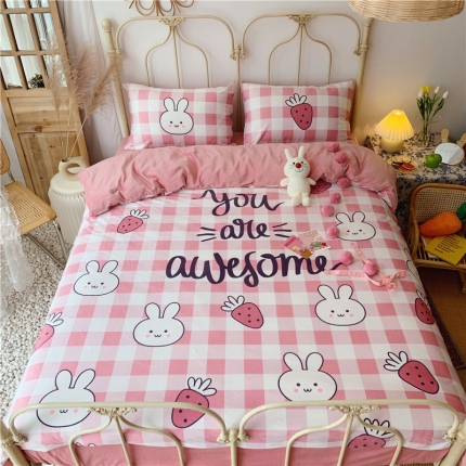 91家纺网 家纺一手货源 找家纺 昔可 2019新款设计师款韩国宝宝绒大版四件套 兔子草莓