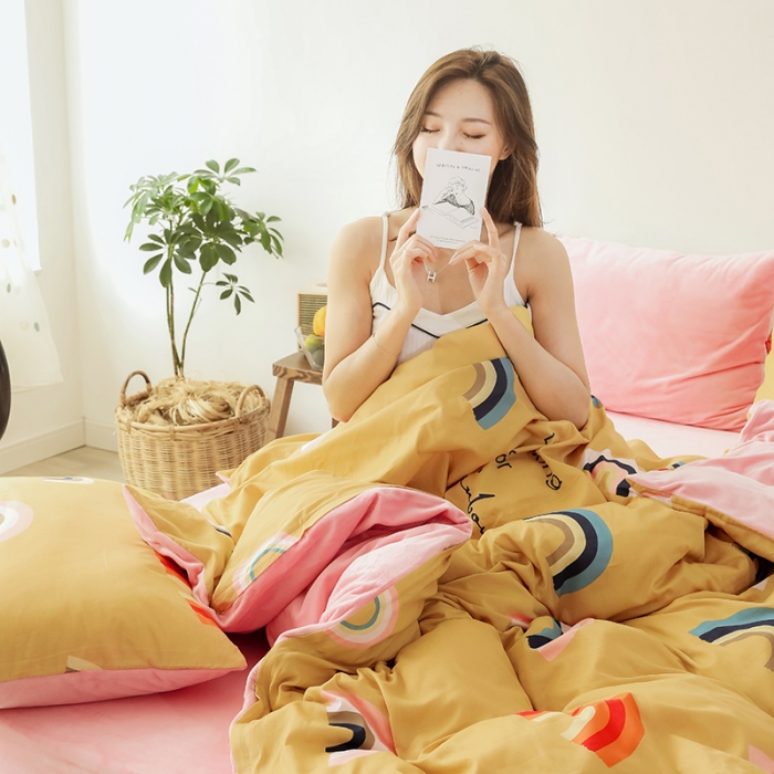 91家纺网 家纺一手货源 找家纺 昔可 2019新款13372棉加绒卡通系列四件套 彩虹-黄