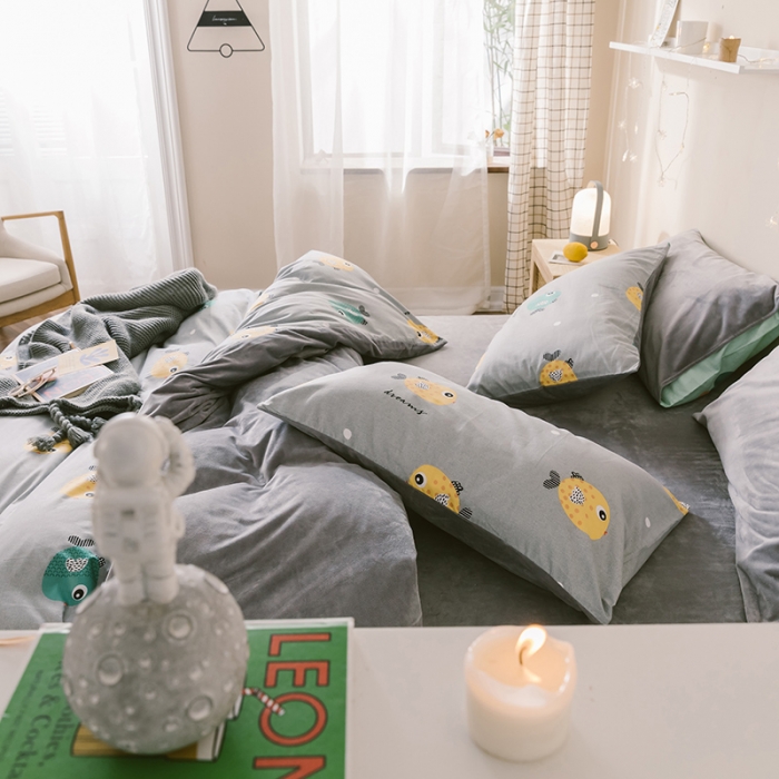 91家纺网 家纺一手货源 找家纺 昔可 2019新款13372棉加绒卡通系列四件套 好多鱼