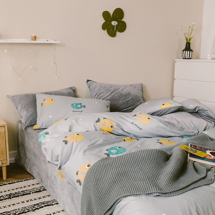 91家纺网 家纺一手货源 找家纺 昔可 2019新款13372棉加绒卡通系列四件套 好多鱼