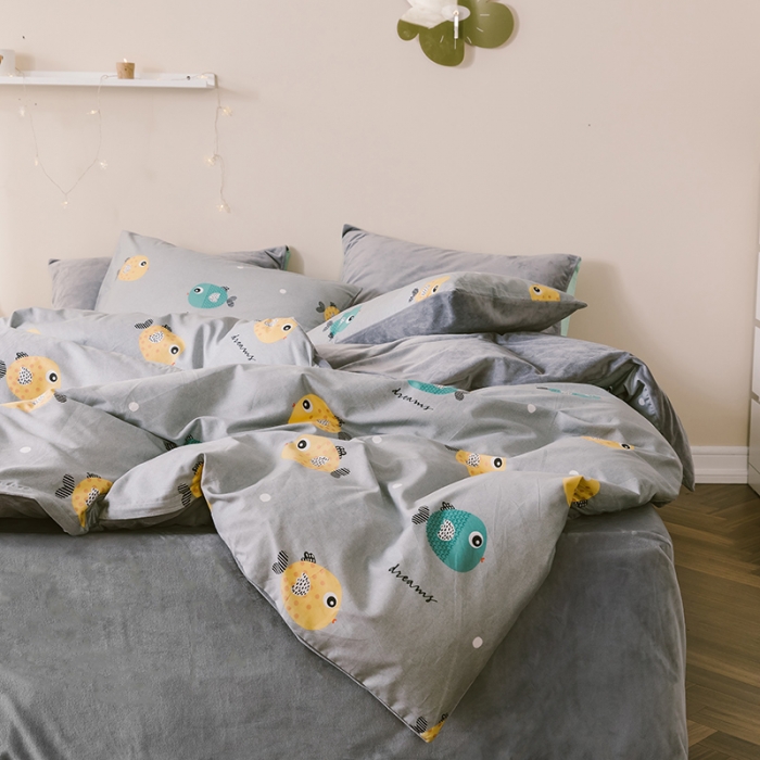 91家纺网 家纺一手货源 找家纺 昔可 2019新款13372棉加绒卡通系列四件套 好多鱼