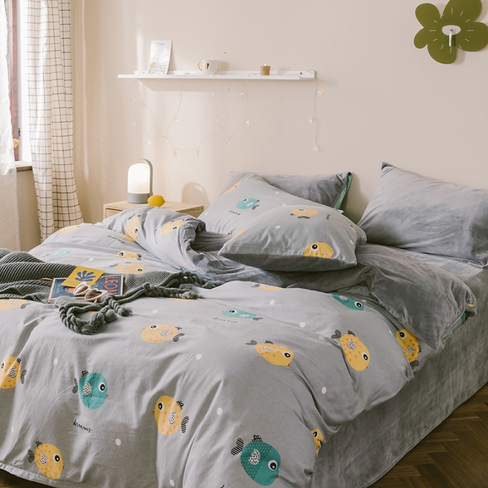 91家纺网 家纺一手货源 找家纺 昔可 2019新款13372棉加绒卡通系列四件套 好多鱼