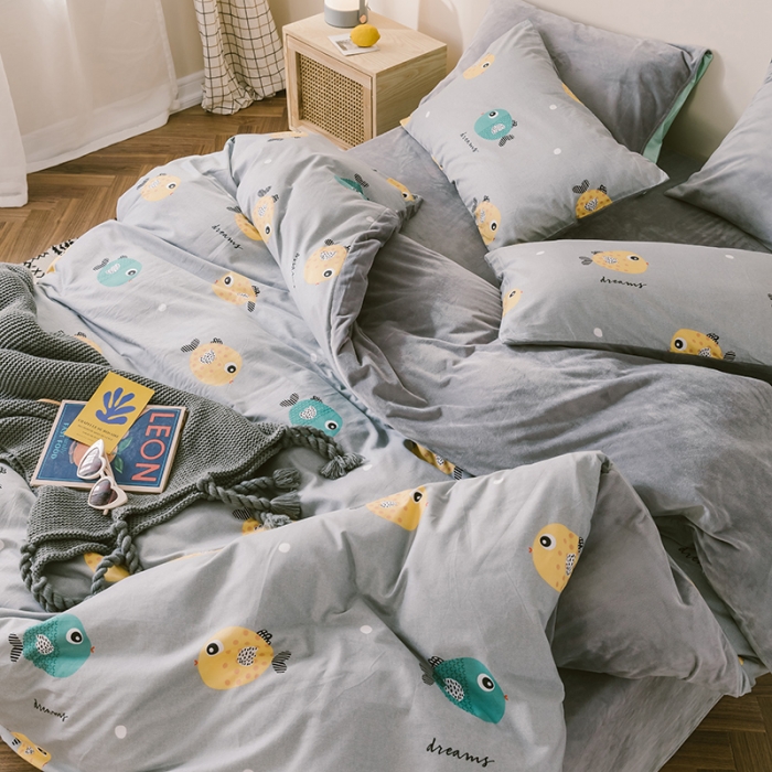 91家纺网 家纺一手货源 找家纺 昔可 2019新款13372棉加绒卡通系列四件套 好多鱼