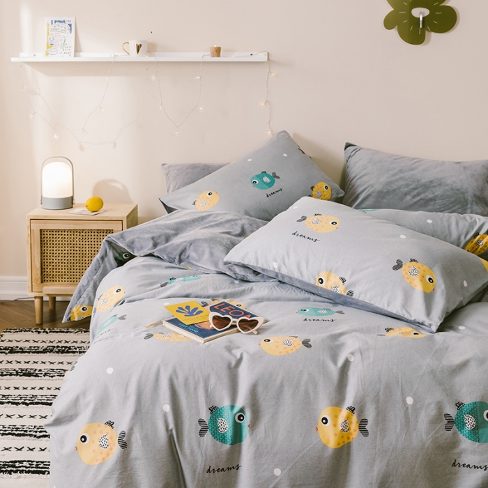 91家纺网 家纺一手货源 找家纺 昔可 2019新款13372棉加绒卡通系列四件套 好多鱼