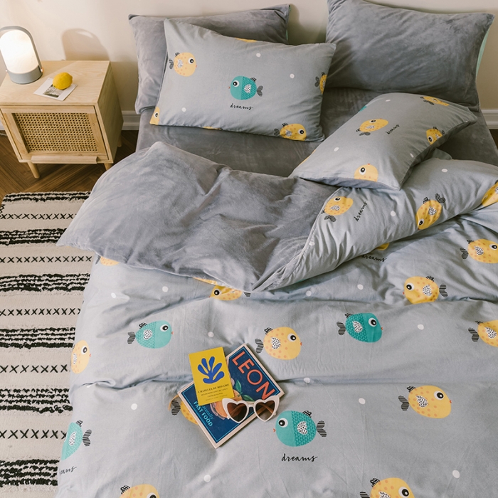 91家纺网 家纺一手货源 找家纺 昔可 2019新款13372棉加绒卡通系列四件套 好多鱼