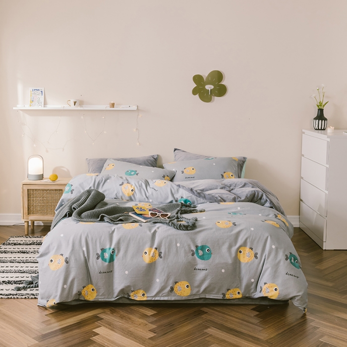 91家纺网 家纺一手货源 找家纺 昔可 2019新款13372棉加绒卡通系列四件套 好多鱼