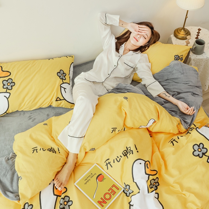 91家纺网 家纺一手货源 找家纺 昔可 2019新款13372棉加绒卡通系列四件套 加油鸭