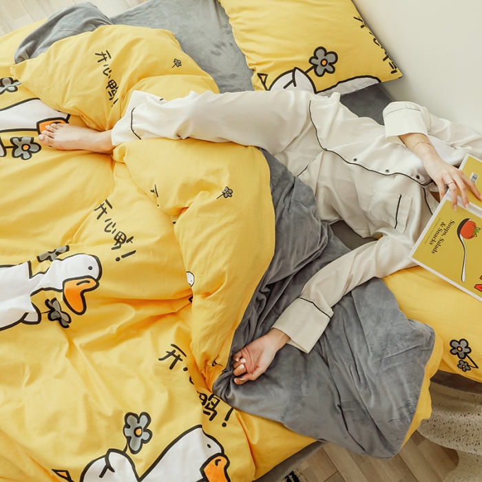 91家纺网 家纺一手货源 找家纺 昔可 2019新款13372棉加绒卡通系列四件套 加油鸭