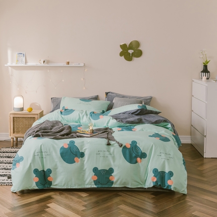 昔可2019新款13372棉加绒卡通系列四件套 快乐的小青蛙