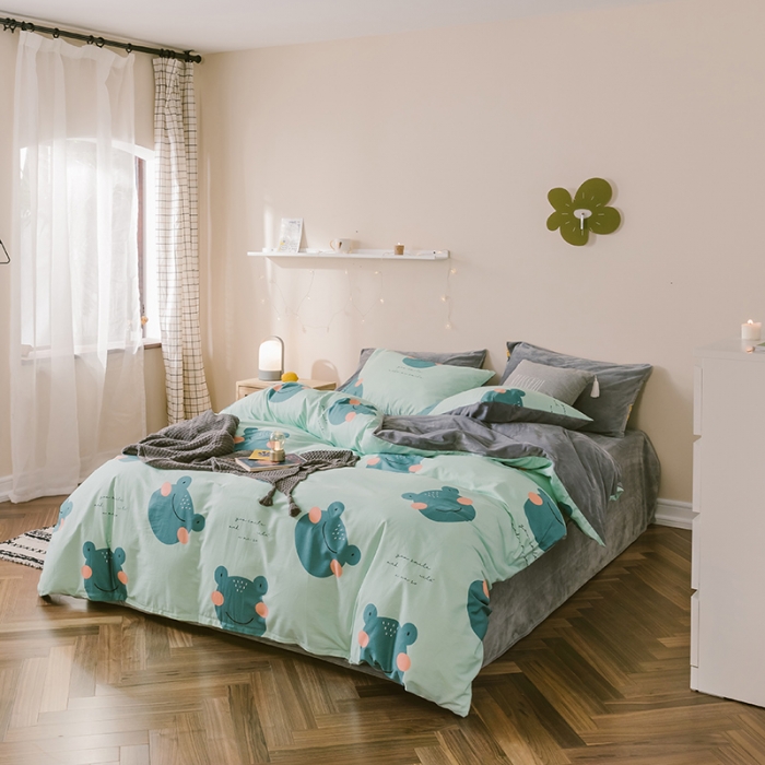 91家纺网 家纺一手货源 找家纺 昔可2019新款13372棉加绒卡通系列四件套 快乐的小青蛙