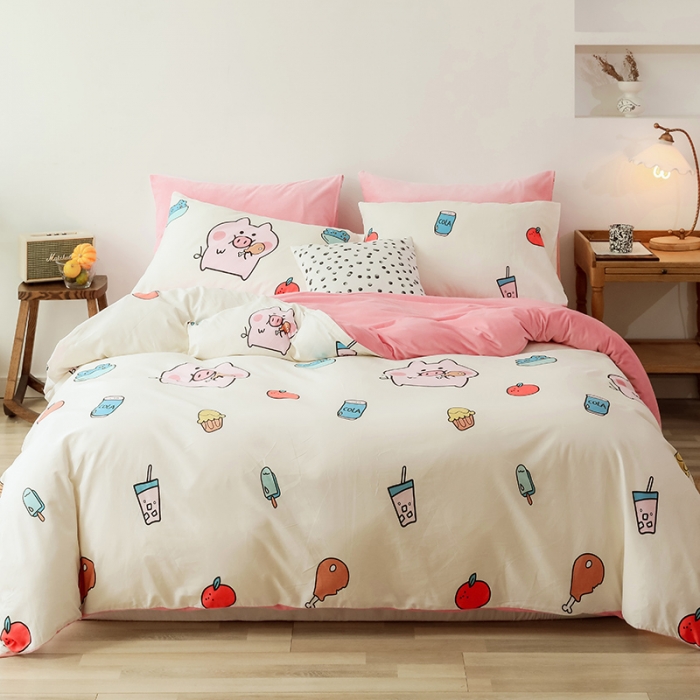 91家纺网 家纺一手货源 找家纺 昔可 2019新款13372棉加绒卡通系列四件套 贪吃猪