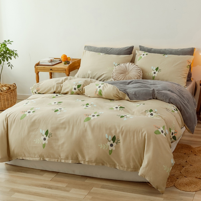 91家纺网 家纺一手货源 找家纺 昔可 2019新款13372棉加绒花卉系列四件套 蝴蝶花