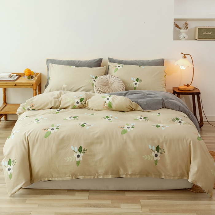 91家纺网 家纺一手货源 找家纺 昔可 2019新款13372棉加绒花卉系列四件套 蝴蝶花