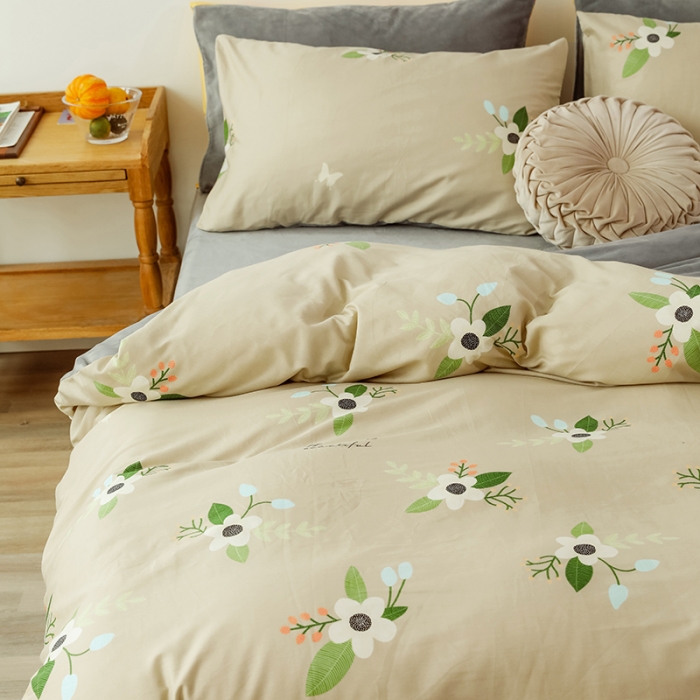 91家纺网 家纺一手货源 找家纺 昔可 2019新款13372棉加绒花卉系列四件套 蝴蝶花