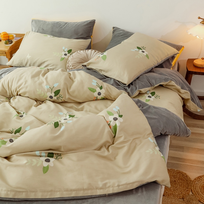 91家纺网 家纺一手货源 找家纺 昔可 2019新款13372棉加绒花卉系列四件套 蝴蝶花