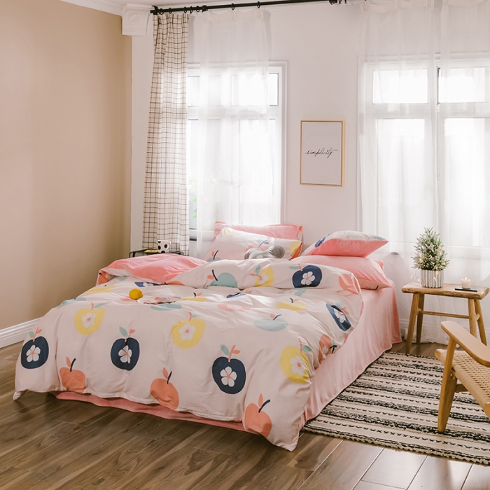 91家纺网 家纺一手货源 找家纺 昔可 2019新款13372棉加绒花卉系列四件套 花朵苹果