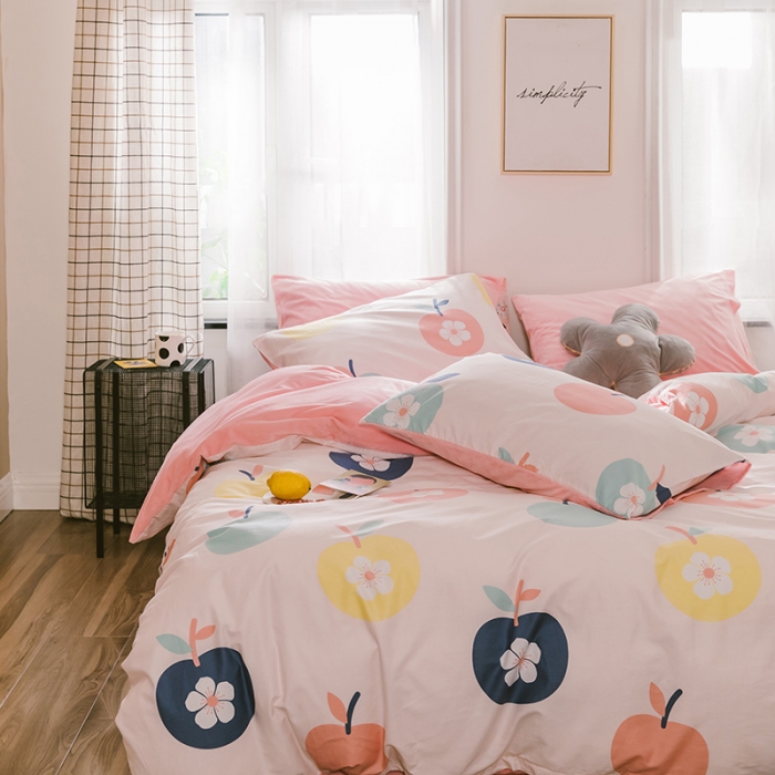 91家纺网 家纺一手货源 找家纺 昔可 2019新款13372棉加绒花卉系列四件套 花朵苹果