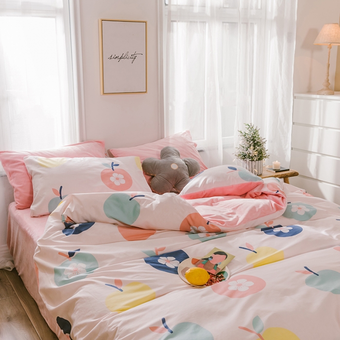 91家纺网 家纺一手货源 找家纺 昔可 2019新款13372棉加绒花卉系列四件套 花朵苹果