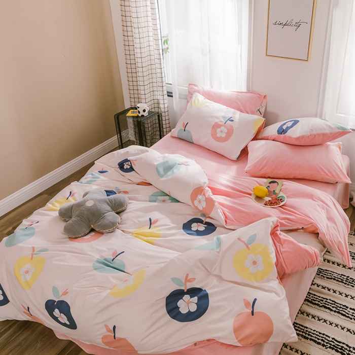 91家纺网 家纺一手货源 找家纺 昔可 2019新款13372棉加绒花卉系列四件套 花朵苹果
