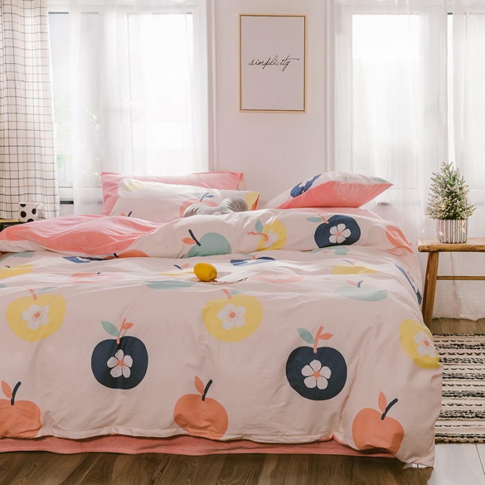 91家纺网 家纺一手货源 找家纺 昔可 2019新款13372棉加绒花卉系列四件套 花朵苹果