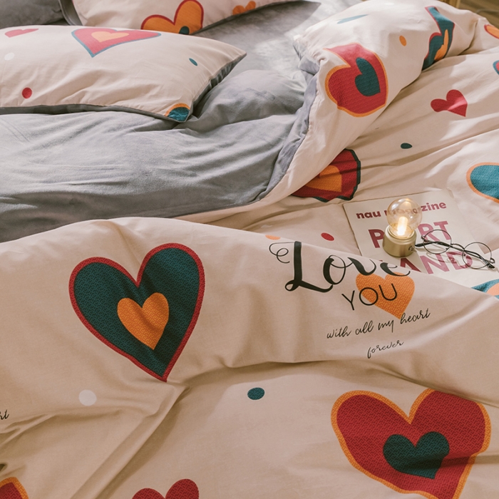 91家纺网 家纺一手货源 找家纺 昔可2019新款13372棉加绒简约系列四件套 LOVE爱心