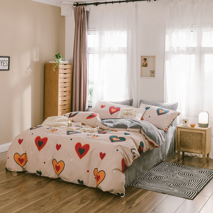 91家纺网 家纺一手货源 找家纺 昔可2019新款13372棉加绒简约系列四件套 LOVE爱心