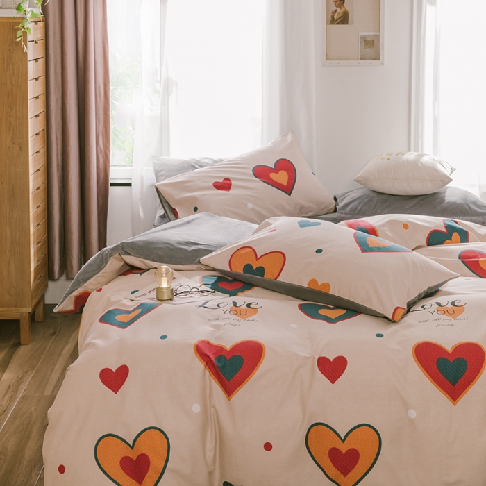 91家纺网 家纺一手货源 找家纺 昔可2019新款13372棉加绒简约系列四件套 LOVE爱心