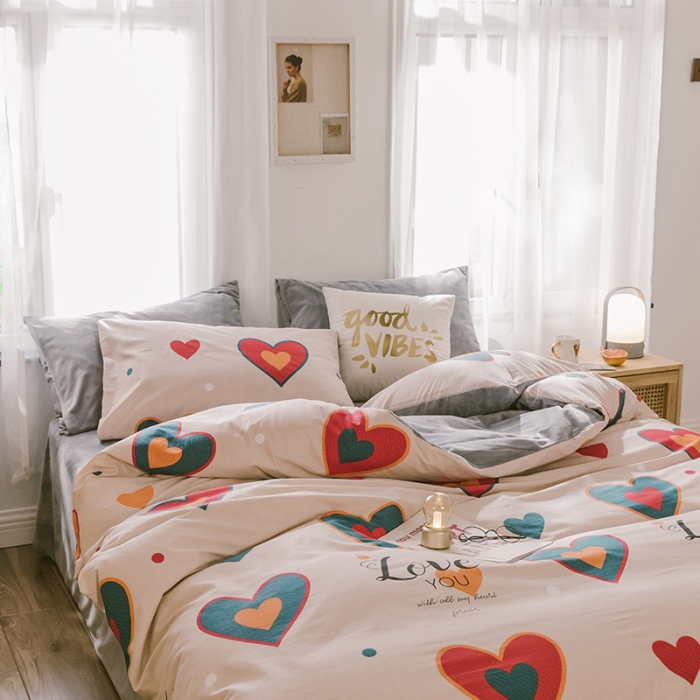 91家纺网 家纺一手货源 找家纺 昔可2019新款13372棉加绒简约系列四件套 LOVE爱心