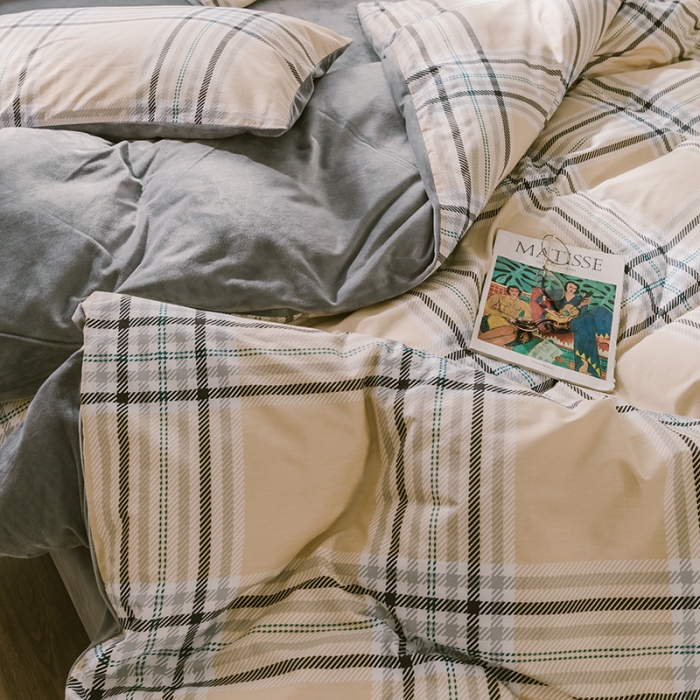 91家纺网 家纺一手货源 找家纺 昔可 2019新款13372棉加绒简约系列四件套 黄格子