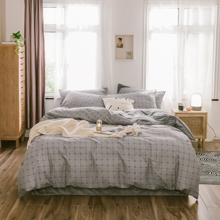 昔可 2019新款13372棉加绒简约系列四件套 灰格子