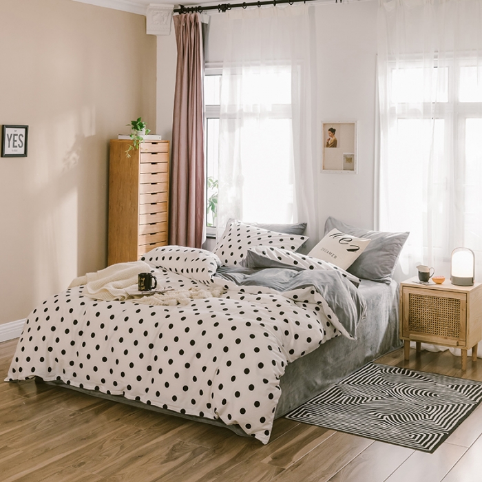 91家纺网 家纺一手货源 找家纺 昔可 2019新款13372棉加绒简约系列四件套 小波点