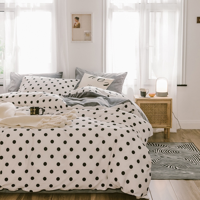 91家纺网 家纺一手货源 找家纺 昔可 2019新款13372棉加绒简约系列四件套 小波点