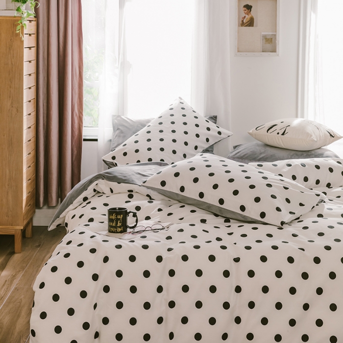 91家纺网 家纺一手货源 找家纺 昔可 2019新款13372棉加绒简约系列四件套 小波点