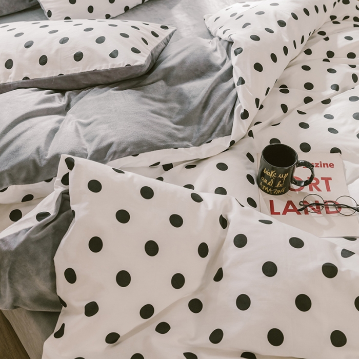 91家纺网 家纺一手货源 找家纺 昔可 2019新款13372棉加绒简约系列四件套 小波点