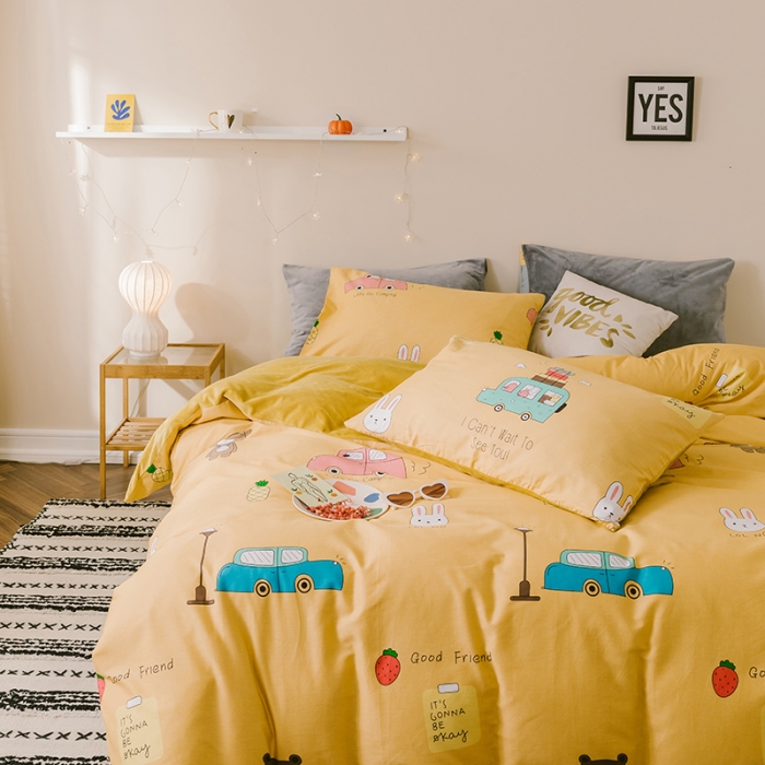 91家纺网 家纺一手货源 找家纺 昔可 2019新款13372棉加绒卡通系列四件套 动物巴士