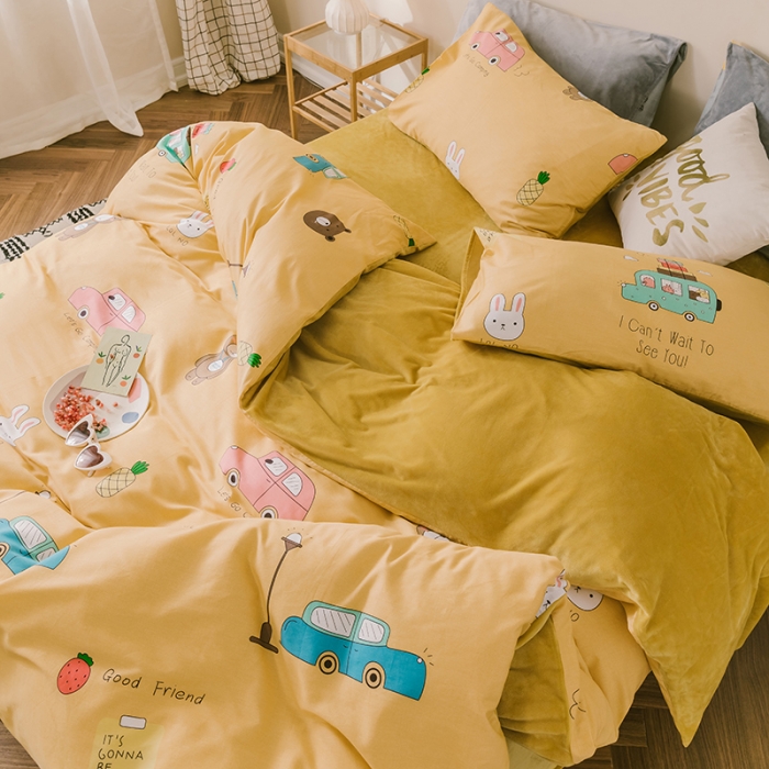 91家纺网 家纺一手货源 找家纺 昔可 2019新款13372棉加绒卡通系列四件套 动物巴士