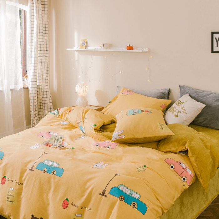 91家纺网 家纺一手货源 找家纺 昔可 2019新款13372棉加绒卡通系列四件套 动物巴士