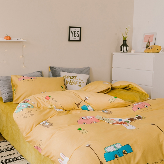 91家纺网 家纺一手货源 找家纺 昔可 2019新款13372棉加绒卡通系列四件套 动物巴士