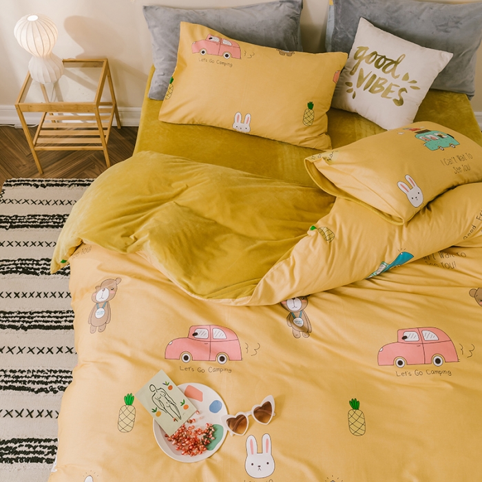 91家纺网 家纺一手货源 找家纺 昔可 2019新款13372棉加绒卡通系列四件套 动物巴士