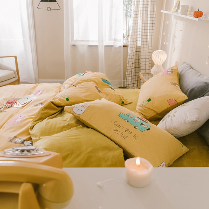 91家纺网 家纺一手货源 找家纺 昔可 2019新款13372棉加绒卡通系列四件套 动物巴士