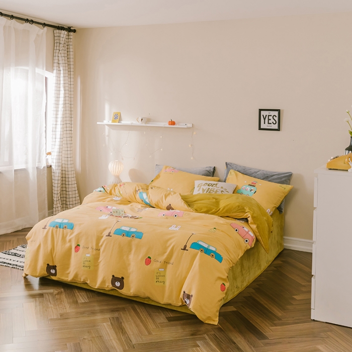 91家纺网 家纺一手货源 找家纺 昔可 2019新款13372棉加绒卡通系列四件套 动物巴士