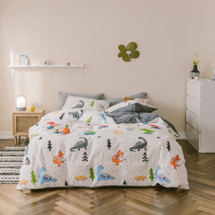 昔可 2019新款13372棉加绒卡通系列四件套 滑板恐龙