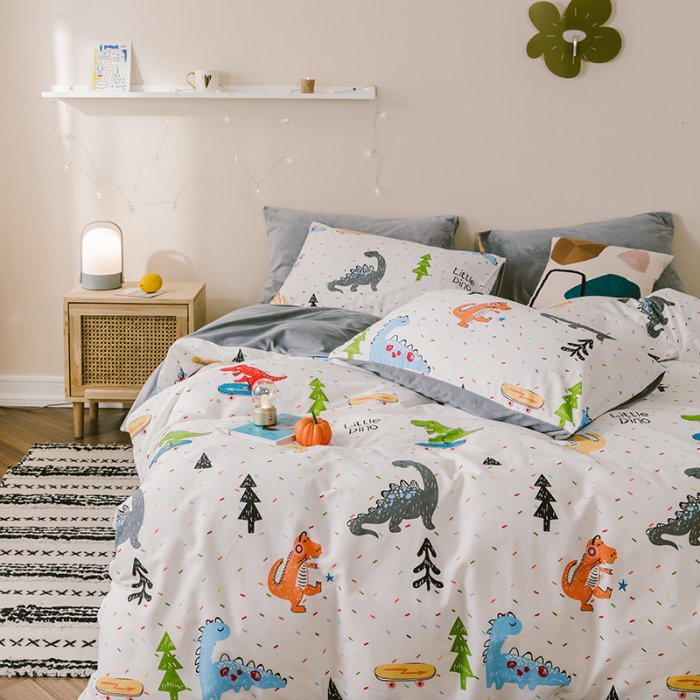 91家纺网 家纺一手货源 找家纺 昔可 2019新款13372棉加绒卡通系列四件套 滑板恐龙