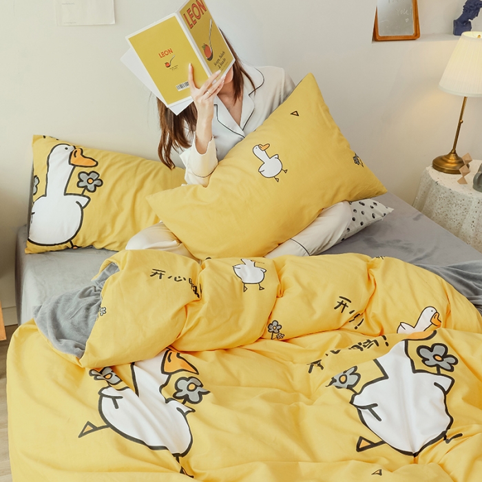 91家纺网 家纺一手货源 找家纺 昔可 2019新款13372棉加绒卡通系列四件套 加油鸭