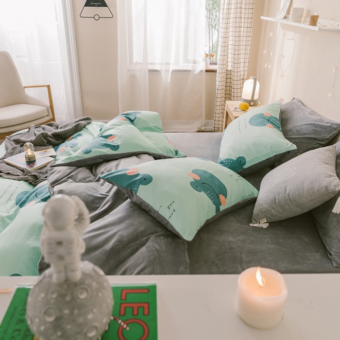 91家纺网 家纺一手货源 找家纺 昔可2019新款13372棉加绒卡通系列四件套 快乐的小青蛙