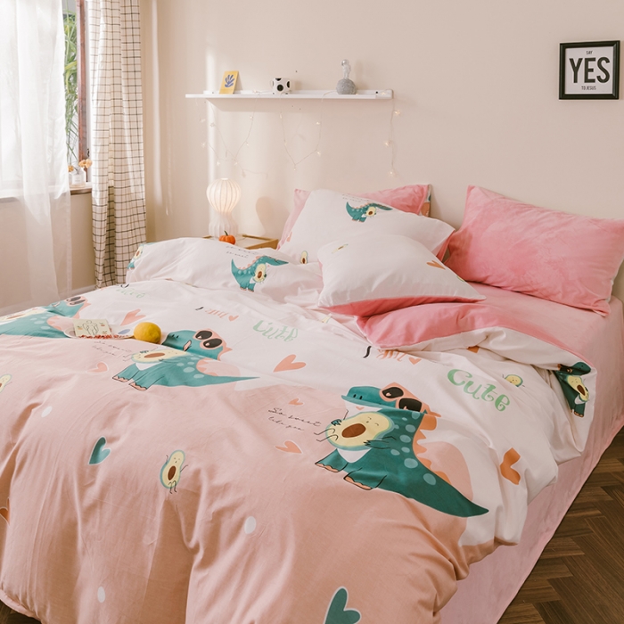 91家纺网 家纺一手货源 找家纺 昔可 2019新款13372棉加绒卡通系列四件套 牛油果恐龙