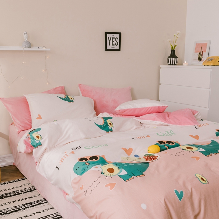 91家纺网 家纺一手货源 找家纺 昔可 2019新款13372棉加绒卡通系列四件套 牛油果恐龙